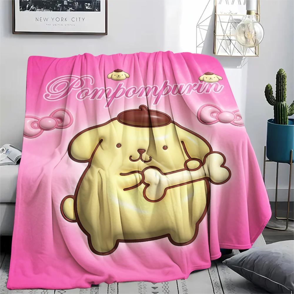 1PC Pompompurin Print Flannel Blanket, High quality All Seasons, Home Decor, Warmth and Comfort, Perfect for Christmas Gifts