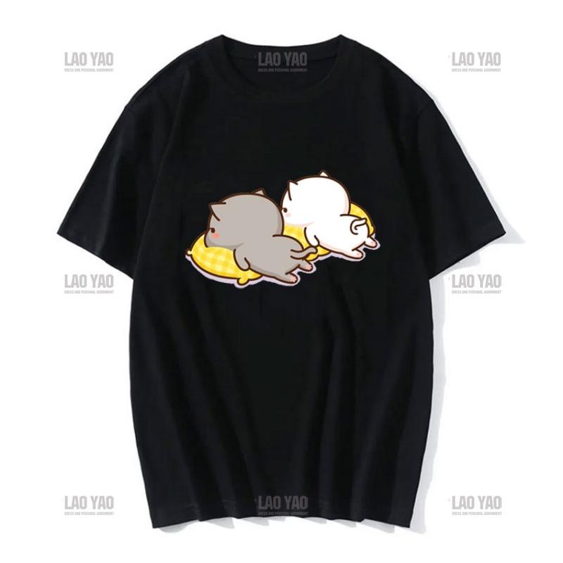 Lovely Peaches and Ash Ash T Shirt Szary Przyznaj się do błędu T-shirt Super słodki brzoskwiniowy kot kreskówka para nadruk T-shirt Unisex Unisex Topy Unisex