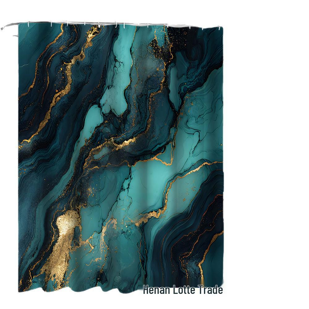 Elegant Marble Bathroom Set: Shower Curtain, Non-Slip Bath Mat, Toilet Lid Cover, Bathroom Mat & 12 Plastic Hooks.