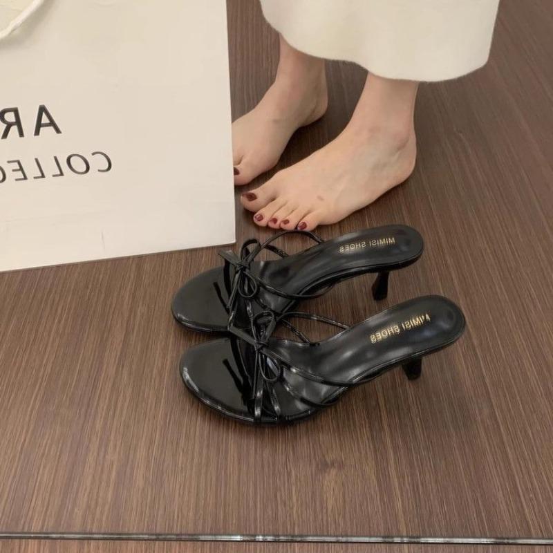 Fashion Hot Selling Summer New 2025 High Heels Women's Butterfly Knot Thick Heel Open Toe Sandals Wearing Elegantly Cool Slippers
