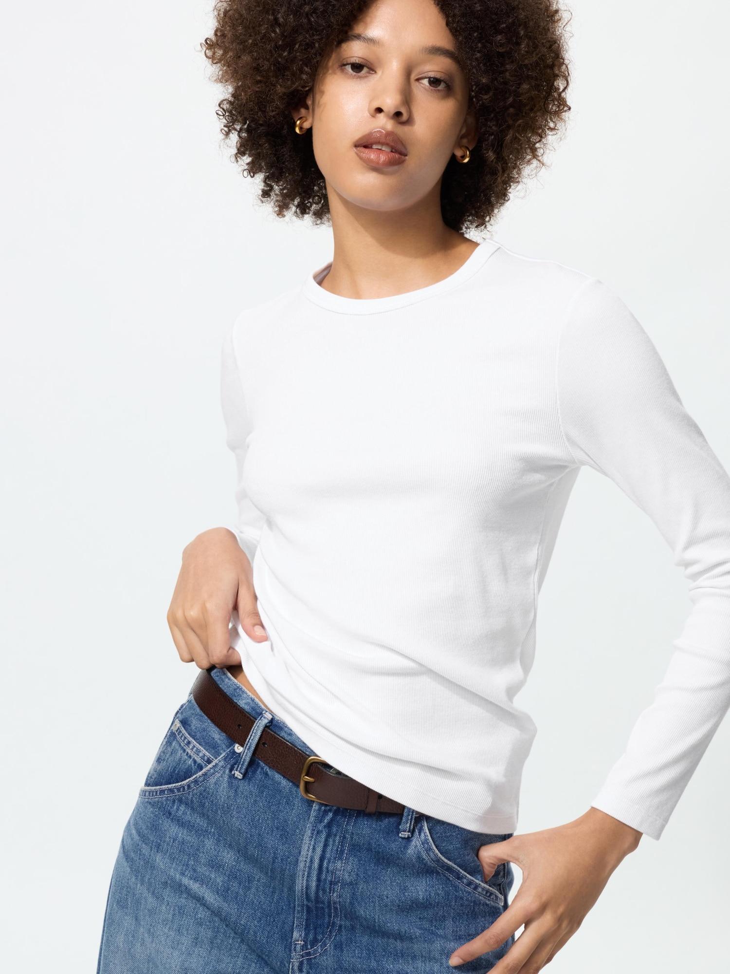 

Uniqlo Japan Футболка с круглым вырезом из мягкого рубчика с длинным рукавом 00 WHITE/S