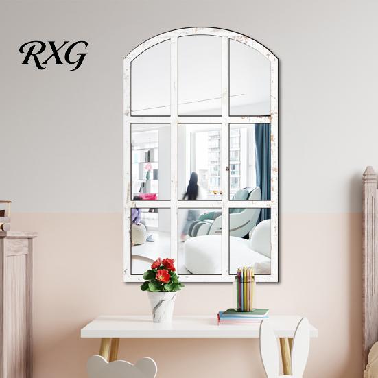 Boho Style Wall Mirror Stickers Arched Window Decor, Wooden Frame Acrylic Fake Mirror, Modern Art Self-Adhesive Windowpane Sticker for Living