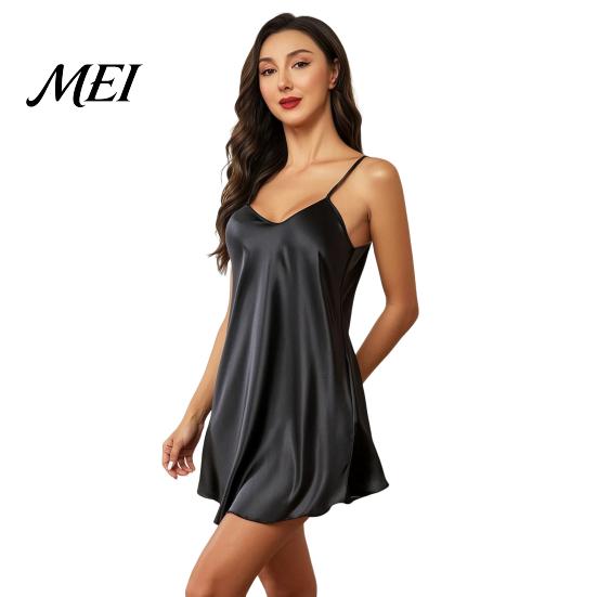 Bata de Noche de Seda para Mujer, Camisón Slip, Tirantes Finos Cuello en V Corto Ropa de Noche para Dama, Vestido Mini de Satén sin Mangas para Camisola