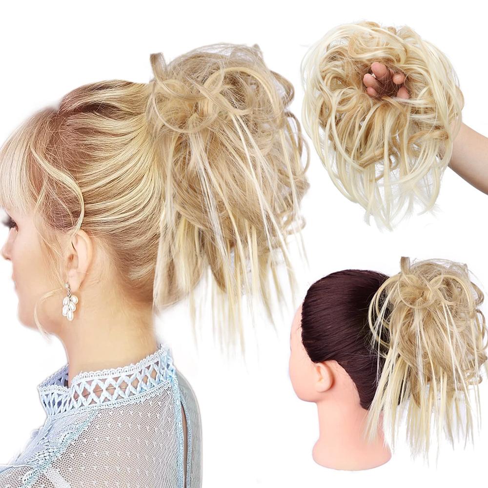 Tousled Updo Messy Bun Ponytail With Elastic Rubber Band Synthetic Scrunchies Hairpieces for Women
