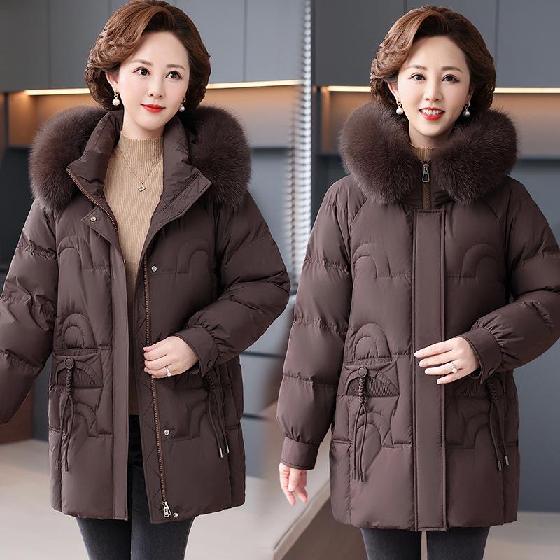 Damen Mittellange Jacke mit 90 % Daunenfüllung (weiße Entendaunen) - Wintermode 2025 für mittleres und älteres Alter