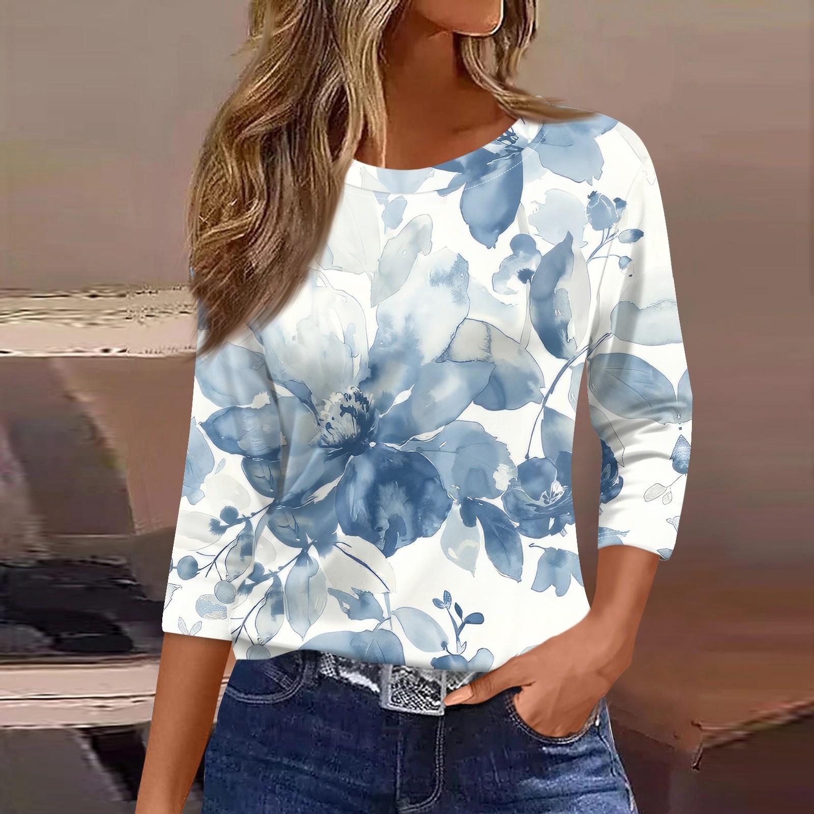 

Женская модная повседневная футболка с круглым вырезом и рукавом 3/4, винтажная футболка с принтом, топ XXXL