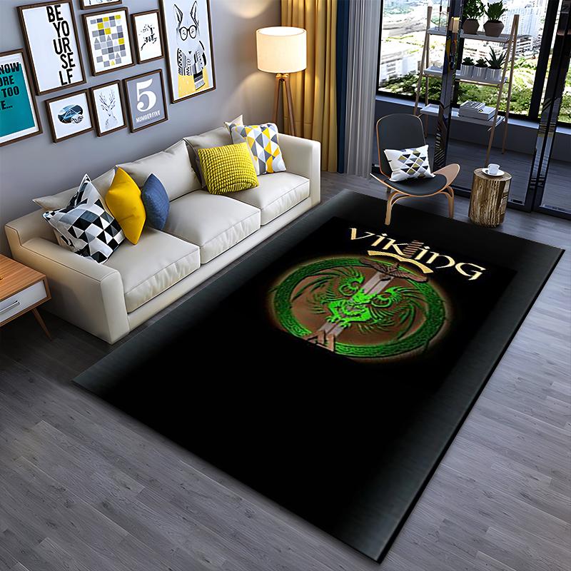 Spiritual Area Rug, Viking Celtic Dragon Sword Green Poster, Living Room Decor, Non-Slip Mat