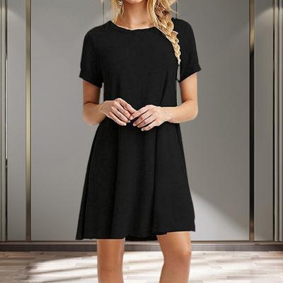 Women Dress Simple O Neck Short Sleeve Solid Color Summer Dress for Daily Wear