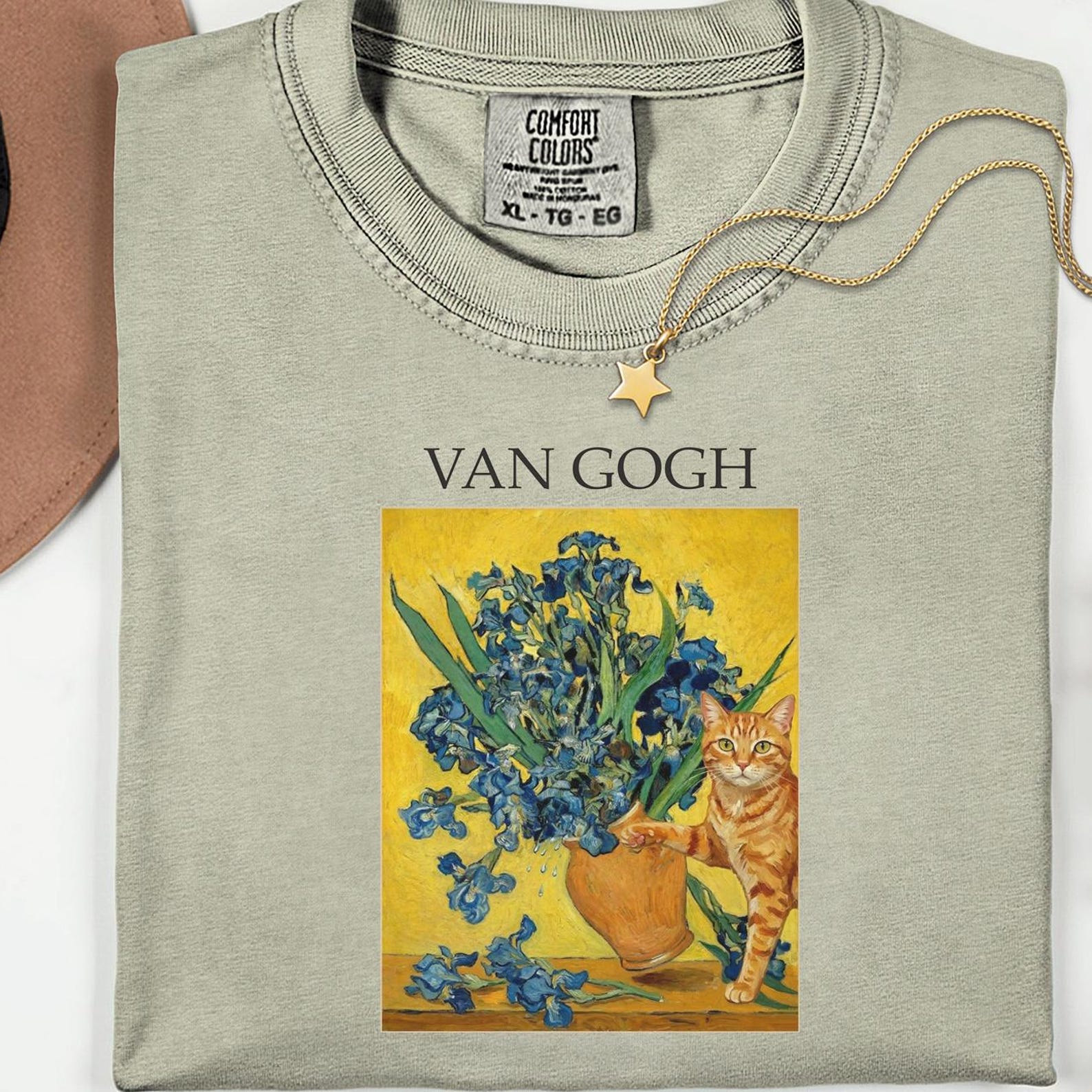 Van Gogh Irises Cat T-Shirt, Orange Tabby Art Tee, Comfort Colors® 3XL