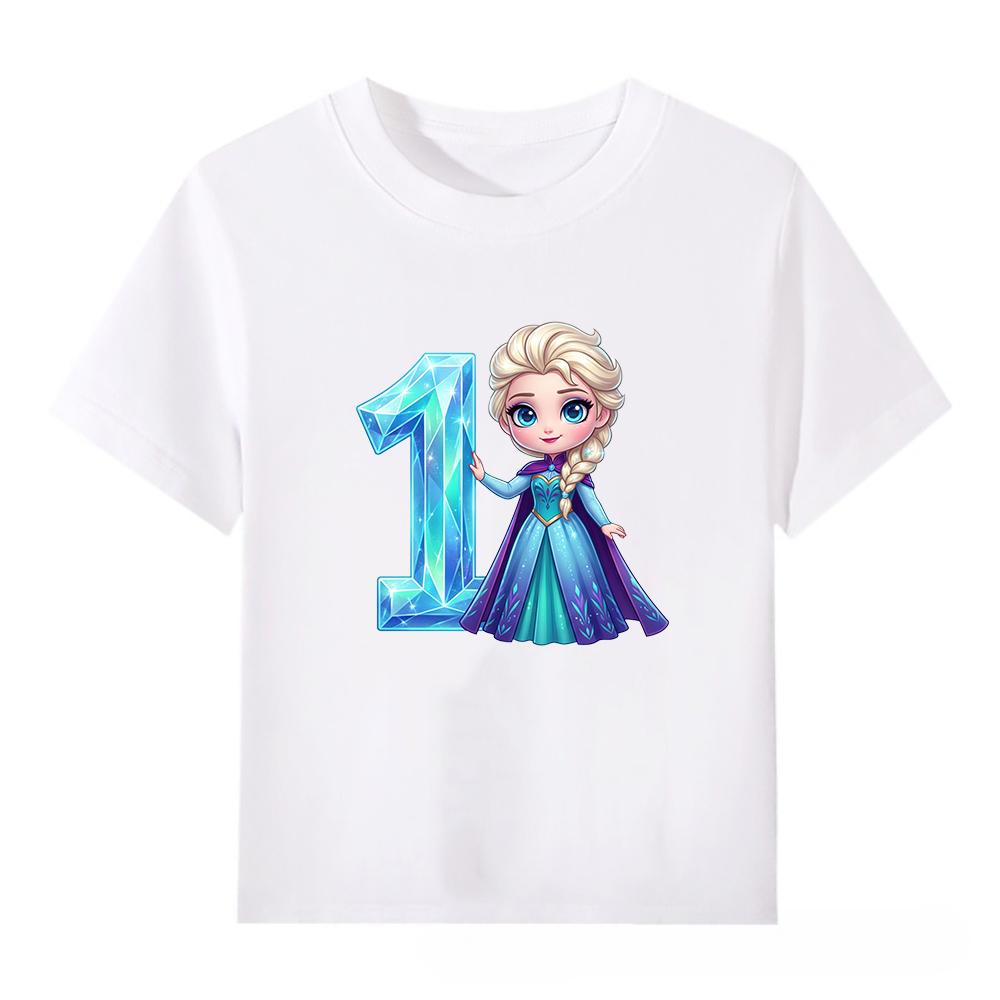 Disney Frozen Elsa Number Print Kids Cotton T-Shirt Girls Boys Breathable Short Sleeve Tee Cartoon Fashion Children's Clothes