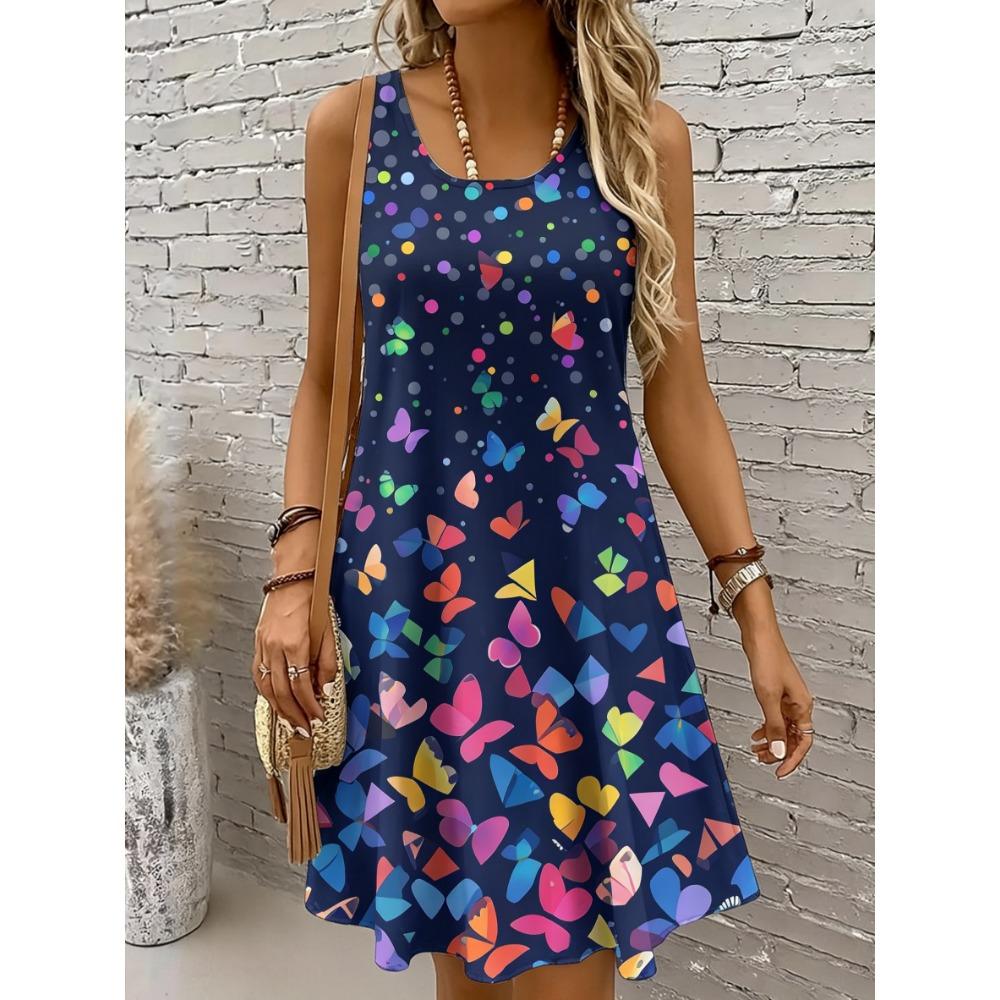 Women's Round Neck Sleeveless Tropical Parrot Print Casual Fun Tank Dresses for Spring Summer