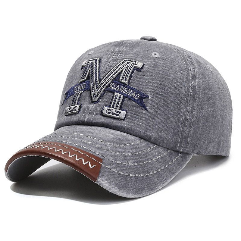Retro Washed Denim Baseball Cap with Letter M Embroidery Unisex Vintage Snapback for Outdoor Sun Protection