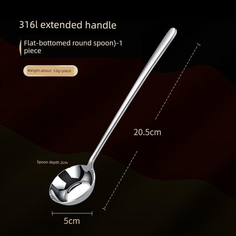 Thickened 316L Stainless Steel Spoon, Food-Grade Household Flat-Bottomed Eating Spoon, Soup Spoon, Long-Handled Noodle Spoon, Serving Spoon 316L Flat Bottom Round Spoon [1 Piece]