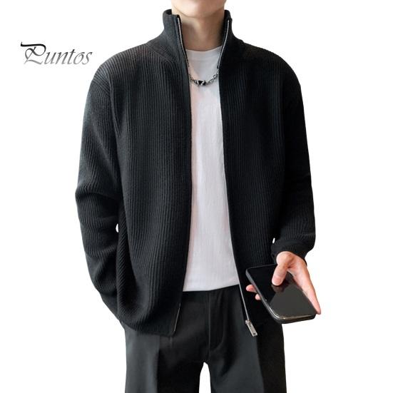

Мужской свитер, пальто, застежка-молния, трикотаж, эластичный, с длинными рукавами, воротником-стойкой, верхняя одежда, однотонный повседневный кардиган, повседневная школьная куртка средней длины L чёрный