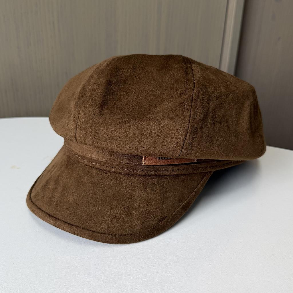 Retro Suede Octagonal Hat Women's Autumn and Winter British Short-brimmed Cap Small and Versatile Retro Newsboy Hat