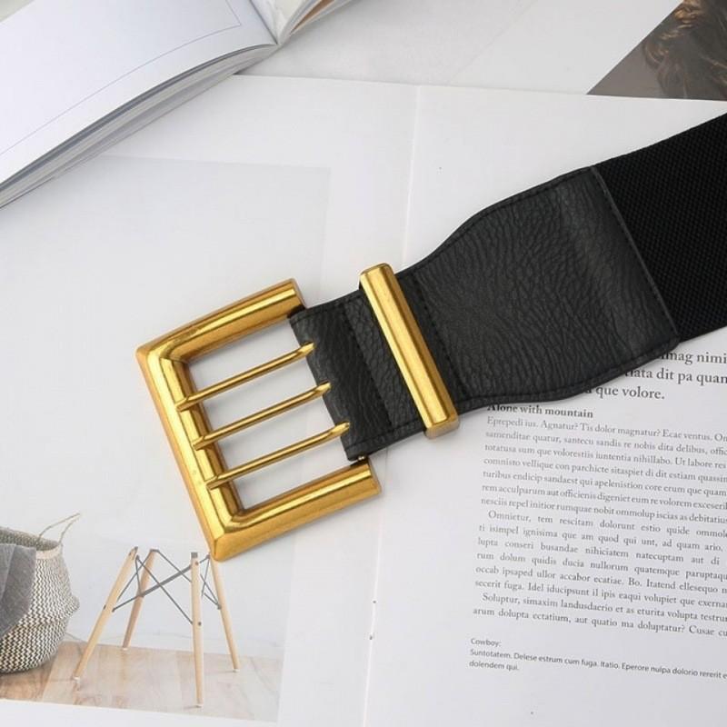 Black Pu Fashionable Elastic Waist Belt For Women Vintage Style Versatile Outfit Accessory