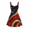 Women Plus Size Spaghetti Strap Off Shoulder Dress Glitter Wave Star Firework Holiday Print Swing Dress