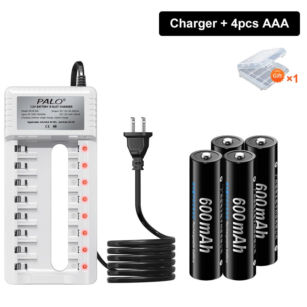 

PALO Аккумулятор AA Ni-MH 1,2 В 1300 мАч + аккумуляторы AAA 600 мАч для игрушечного будильника с 8 слотами Умное зарядное устройство для аккумуляторов 2A 3A 4 AAAbattery 1charger