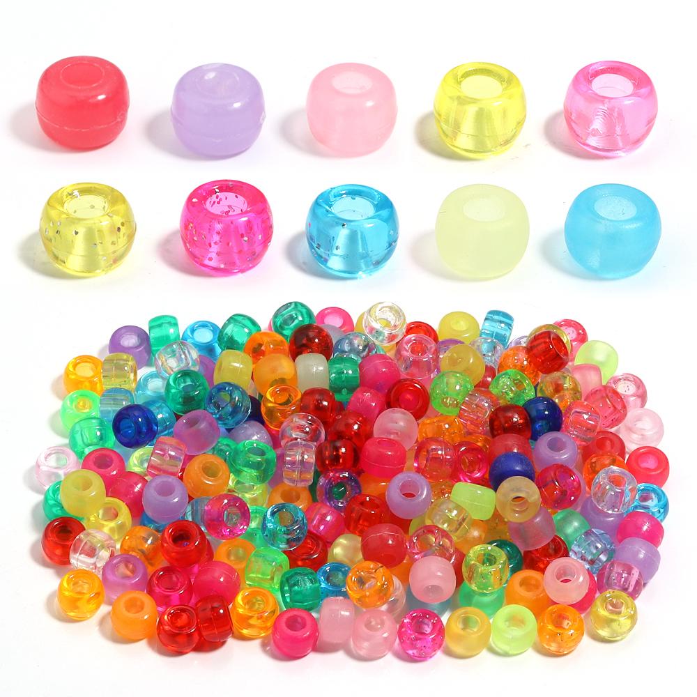 200pcs Transparent Colorful Pony Beads Big Hole Acrylic Beads Loose Spacer Beads For Jewelry Making DIY Accessories Wholesale