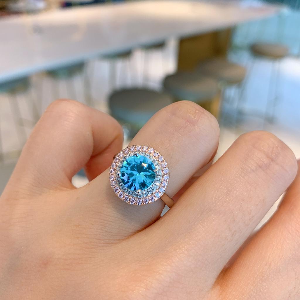 Cross Border Circular Simulation Sea Blue Ring Internet Celebrity Simple Necklace Women's Set