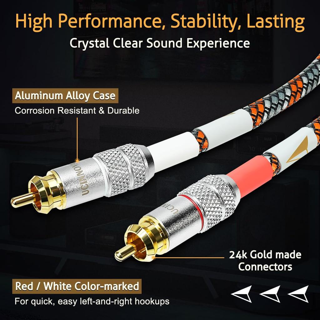 UCINNOVATE RCA to RCA RCA Audio Stereo Male to Male with Gold Plated Connectors for Stereo Home Phonos High-End Hi-Fi Cable, 0.5m/1.64ft Cable,
