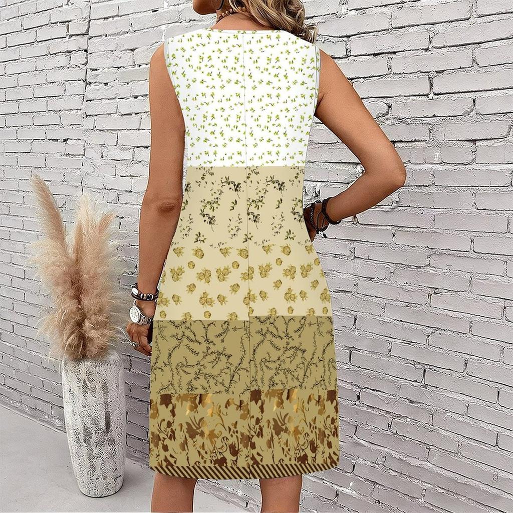 Plus Size V Neck Sleeveless Idyllic Bamboo Forest Scenery Print For Rural Leisure Holiday