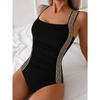 New Arrival Women'S Sexy Backless One-Piece Swimsuit European and American Ribbon Stitching Swimsuit Swimwear Women'S Fashionable One-Piece Swimsuit