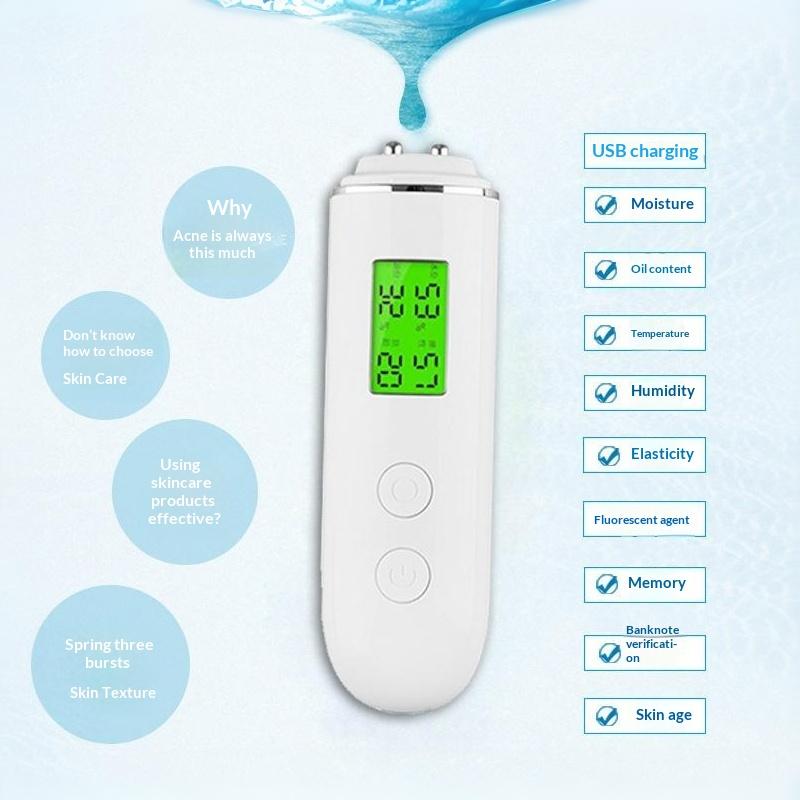 Skin Analyzer Portable Rechargeable LCD Digital Water Oil Moisture Tester for Personal Beauty Care Routine