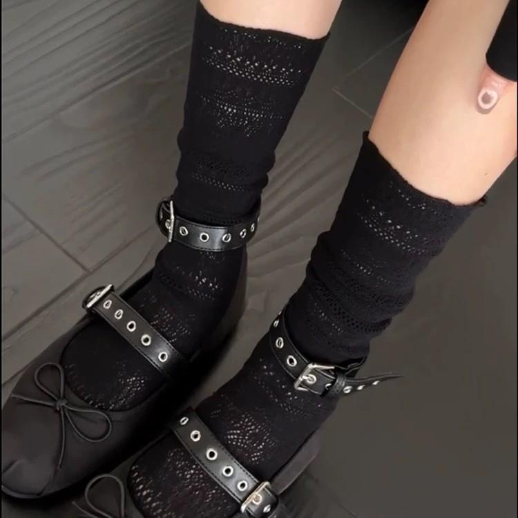 Lolita Sweet Socks Women Mesh Hollowed Out Thin Retro Flower Lace Socks Ladies Calf Socks