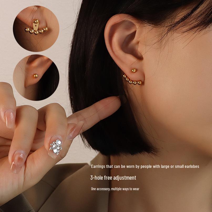 Wang Ziwen Inspired Titanium Steel Bead Earrings - Slimming Design for Round Faces, F442.