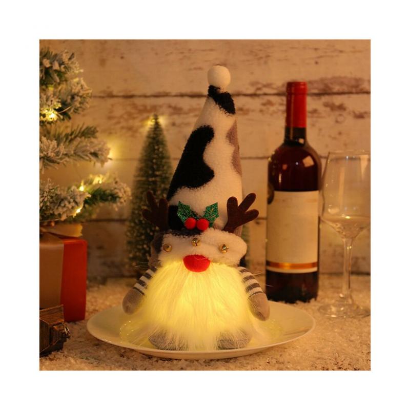 Poupée de Lutin de Noël avec bois de cerf et lumières, Poupée Rudolph, Ornements de Nains Lumineux pour la Maison, Noël, Nouvel An, Cadeaux - Noir