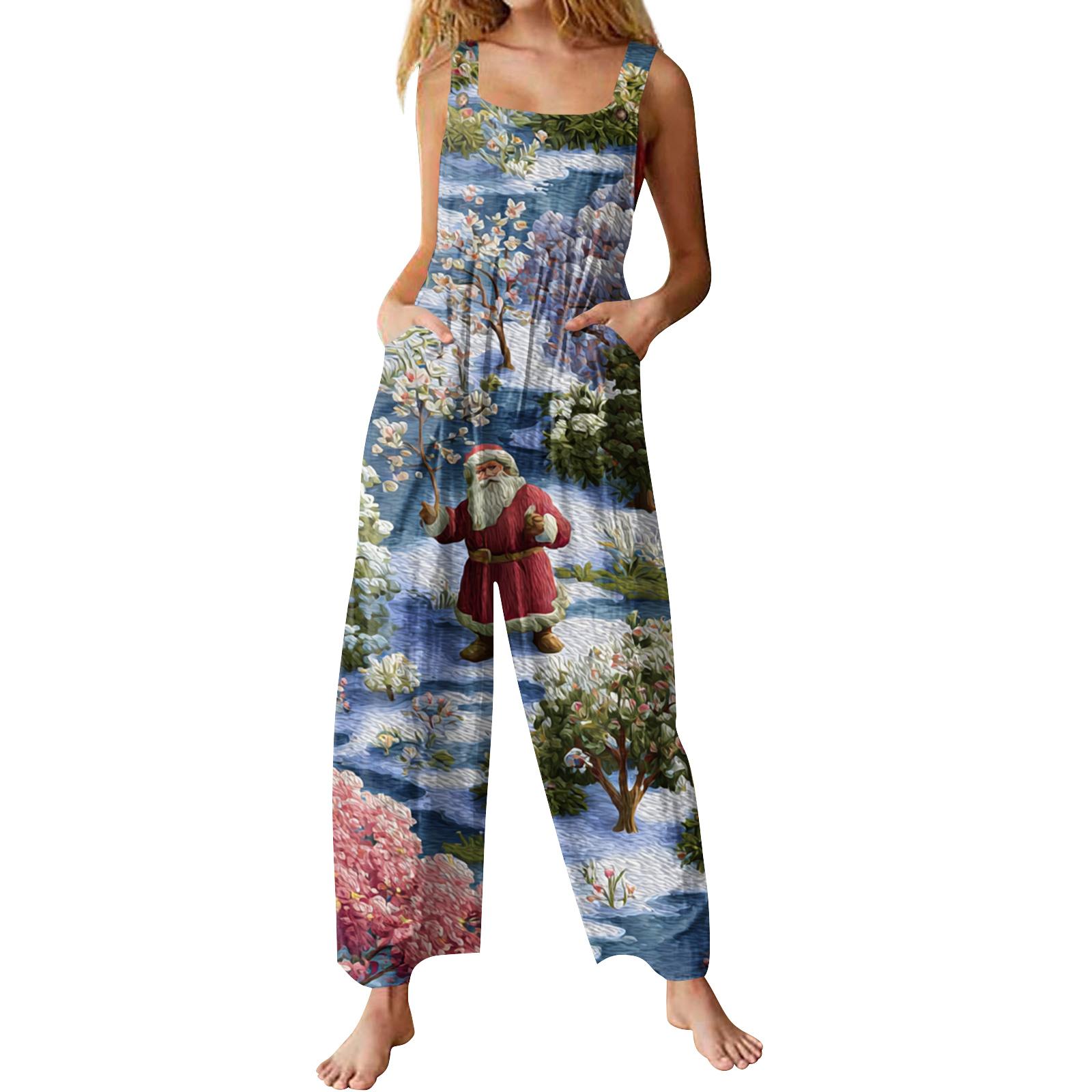 

Женские повседневные комбинезоны с регулируемыми лямками, без рукавов, с принтом, удобные комбинезоны с карманом M синий