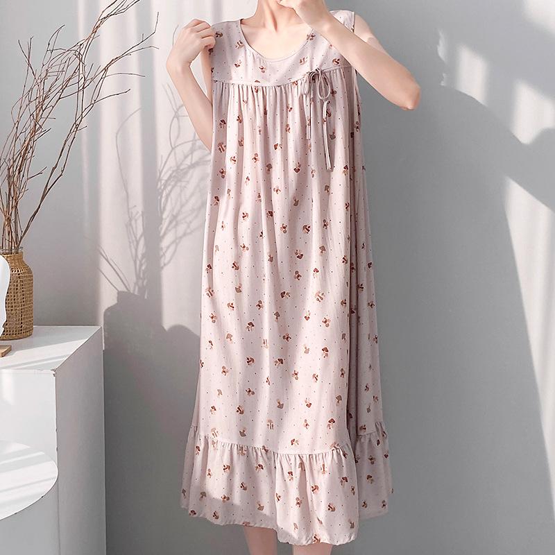 Korean polka dot tank pajamas for women, faux cotton silk, new summer home wear, can be worn as loose dresses outside