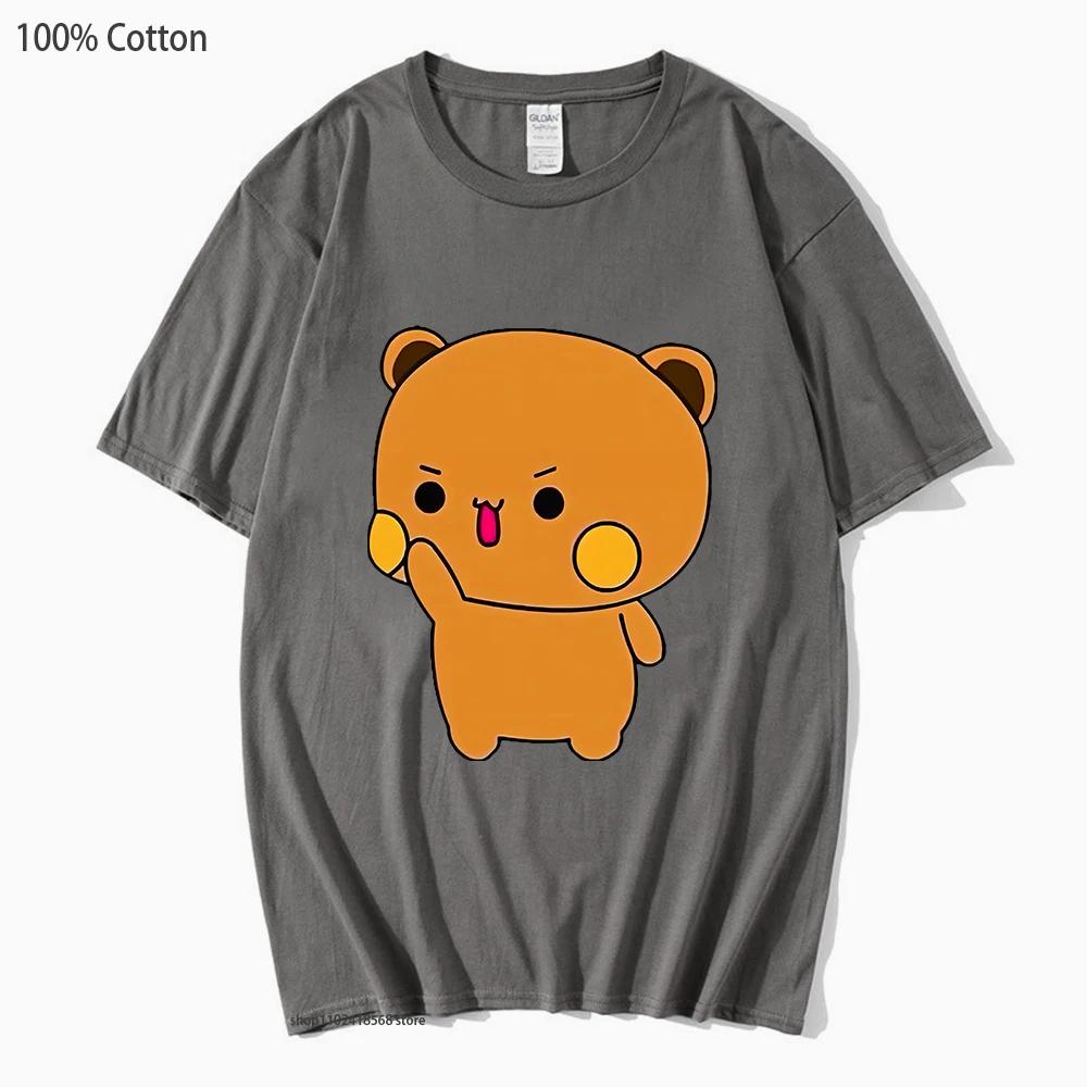 Couple T-Shirts Bubu with Dudu T-Shirts Cartoon Cute Panda and Brownie Bear Tshirt Men Women Cotton Shirt Kawaii Top