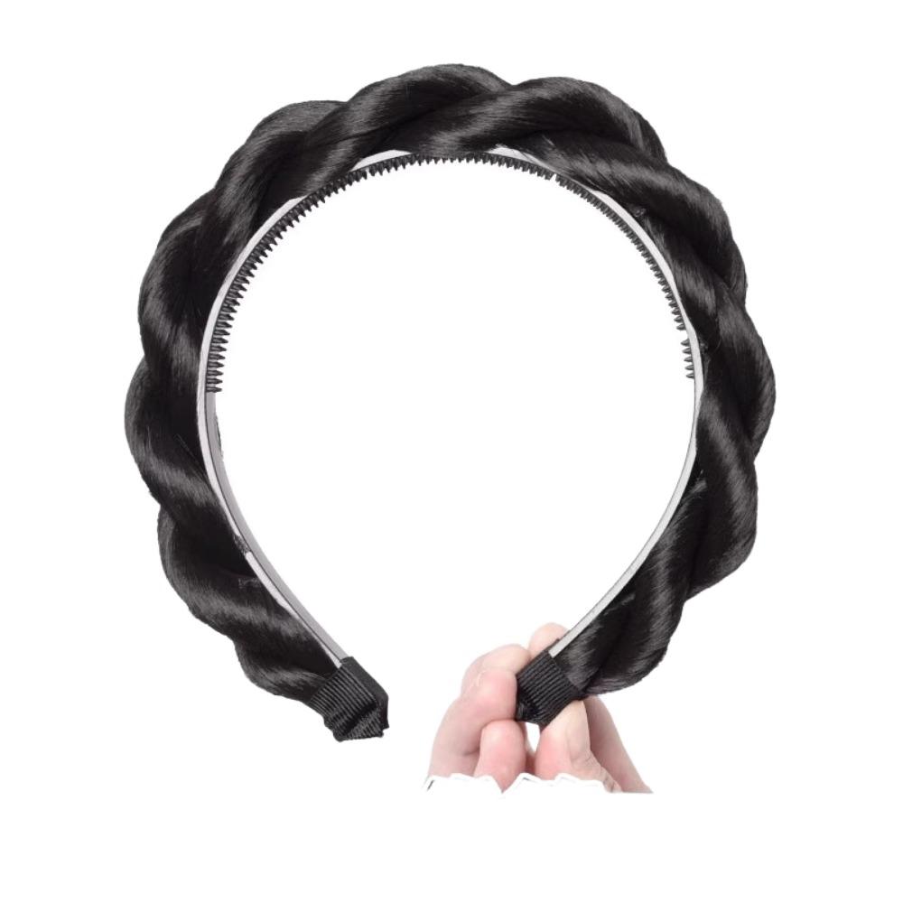 

Натуральный парик с косами, повязка на голову, противоскользящие резинки для волос, универсальные плетеные парики для женщин чёрный