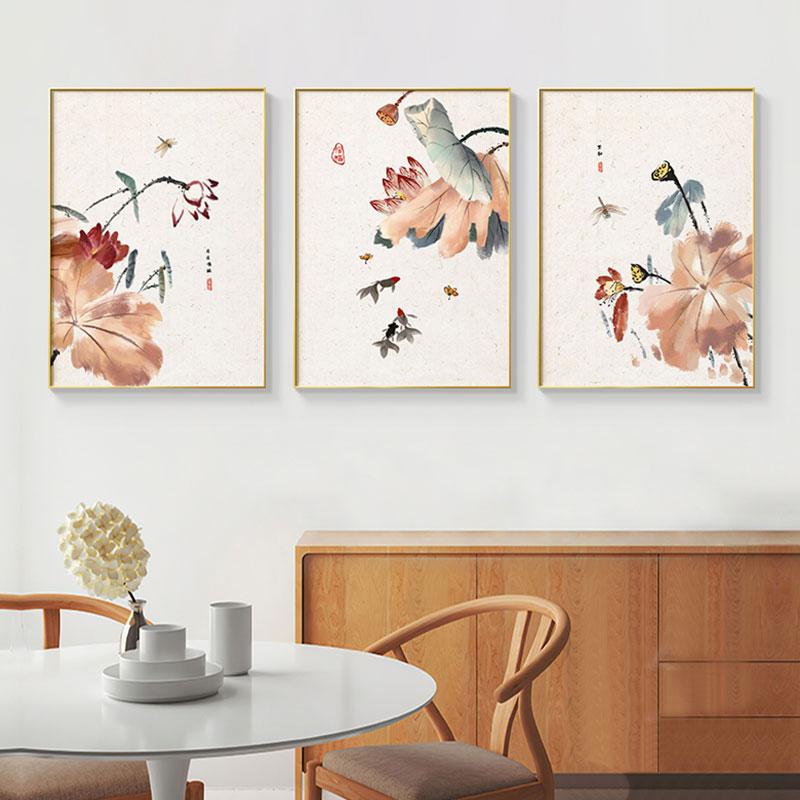 Traditional Chinese Lotus Wall Art Canvas Painting Plant Posters and Prints Wall Picture For Living Room Bedroom Home Decoration
