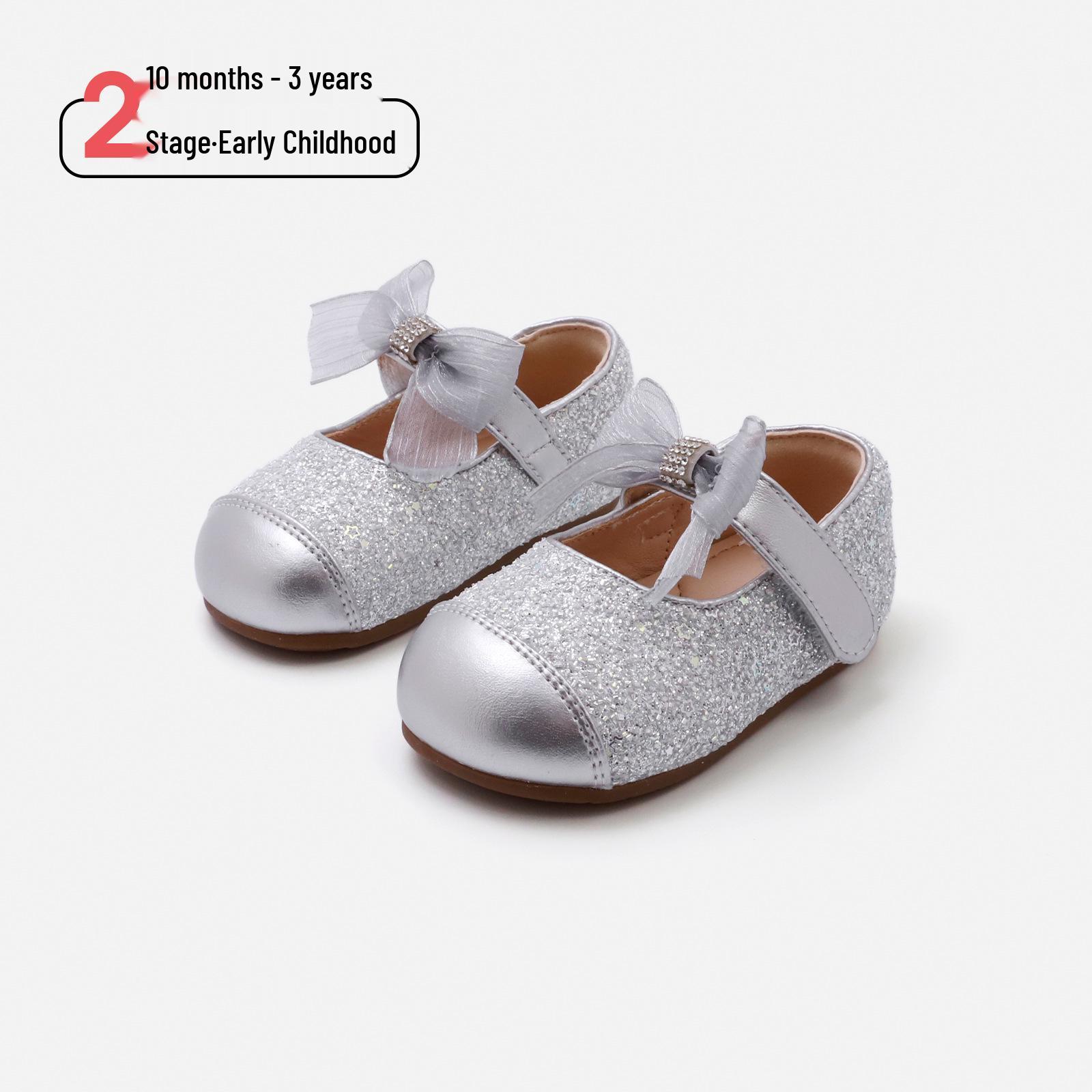 

Maib Xiong 2026 Spring Baby Girls Crystal Bow Princess Shoes - Casual Leather Shoes 14.0cm (Size 19) срібний