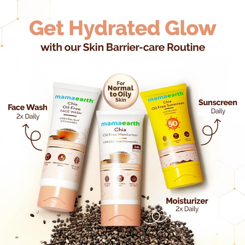 Mamaearth Chia Oil-Free Moisturizer For Oily Skin With Ceramides & Chia Seed 80g | Lightweight Daily Hydration For Clear Matte Glow