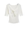 Kink V-neck Medium-sleeved T-shirt Women's Summer New American Spice Girl Style Solid Color Slim-fitting Slim Bottom Top