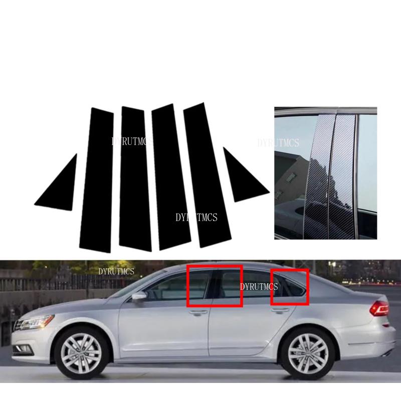 6pcs Glossy Black Silvery Trim Pillar Posts Fit For VW Passat 2011-2018 2017 2016 Door Side Cover Decoration Stickers Set