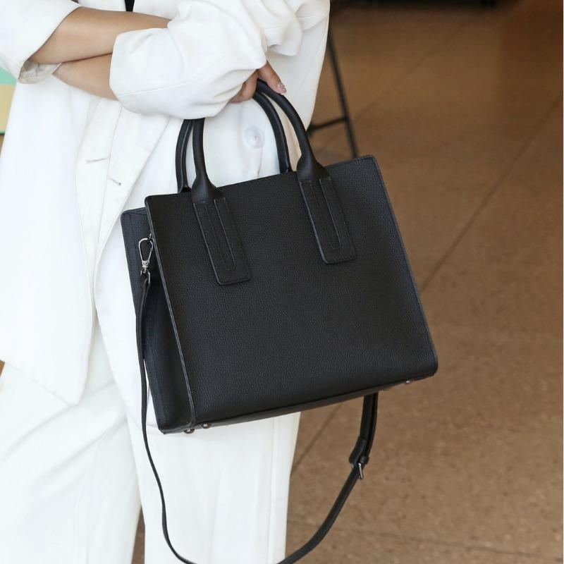 

Первый слой коровьей кожи плечевая большая вместимость мессенджер кожаная женская сумка новая простая сумочка портфель 28X9X25CM чёрный