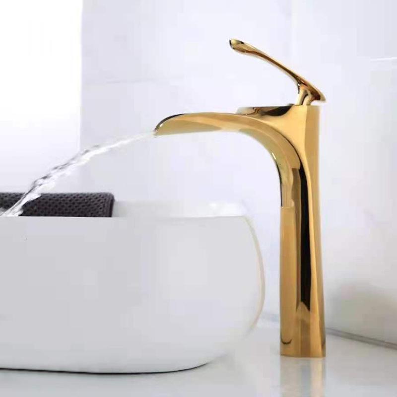 Bathroom Waterfall Basin Sink Faucets Hot Cold Tap Deck Mounted Water Mixer Crane Antique Bronze Chrome White Black Gold