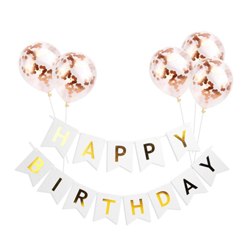 Happy Birthday Flag Sequined Balloon Set Birthday Room Living Room Confession Decoration Simple