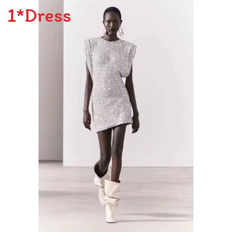 Sequin Dress For Women With High Waist Short Skirt For Winter Party Wear