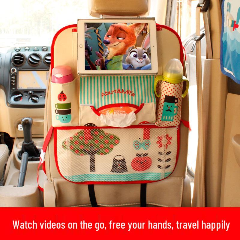 Korean Cartoon Car Seat Back Organizer with Reinforced iPad Holder - Multifunctional Storage Bag