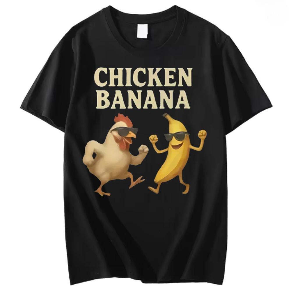 Banana Chicken Print Children Tshirts Summer Casual Fashion Funny Meme Short Sleeve Cotton Tops Colorful Oneck Tshirts