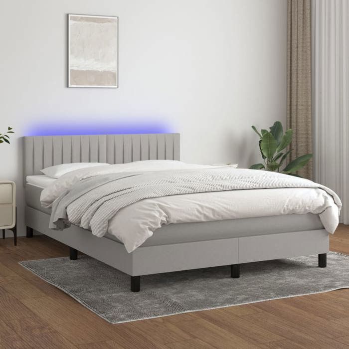 VidaXL Slat Bed Base with Mattress and LED, Upholstered Bed, Double Bed, Adult Bedroom Interior Bed, 3133317