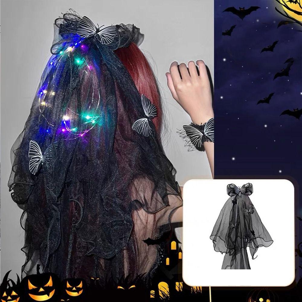 Ghost Halloween Hair Hoop Luminous Mesh Hair Band Fashion Halloween Hairband Veils  Cosplay