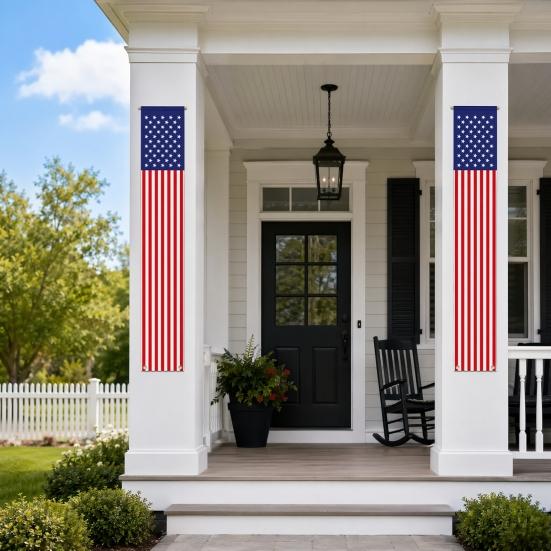 4th of July Outdoor Decoration, American Flag Porch Sign, Red White Blue Hanging Banner, USA Pleated Fan Flag, Patriotic Windsock for Independence Day