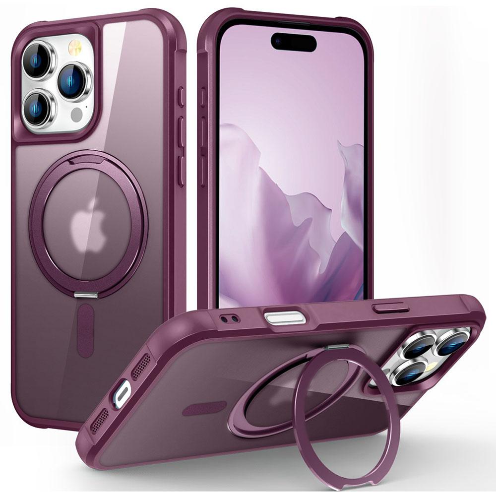 For iPhone 16 Pro Max Case Compatible with MagSafe Rotatable Ring Kickstand TPU+PC Phone Cover